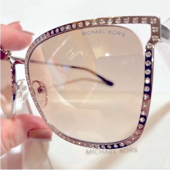 NWT Michael Kors Crystal Studded Mirrored Stockholm Sunglasses in Silver w/Case - Picture 8 of 12